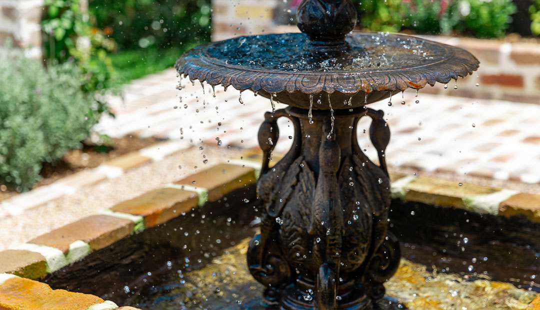 Close-up of a garden fountain in Harding Street, Brisbane.