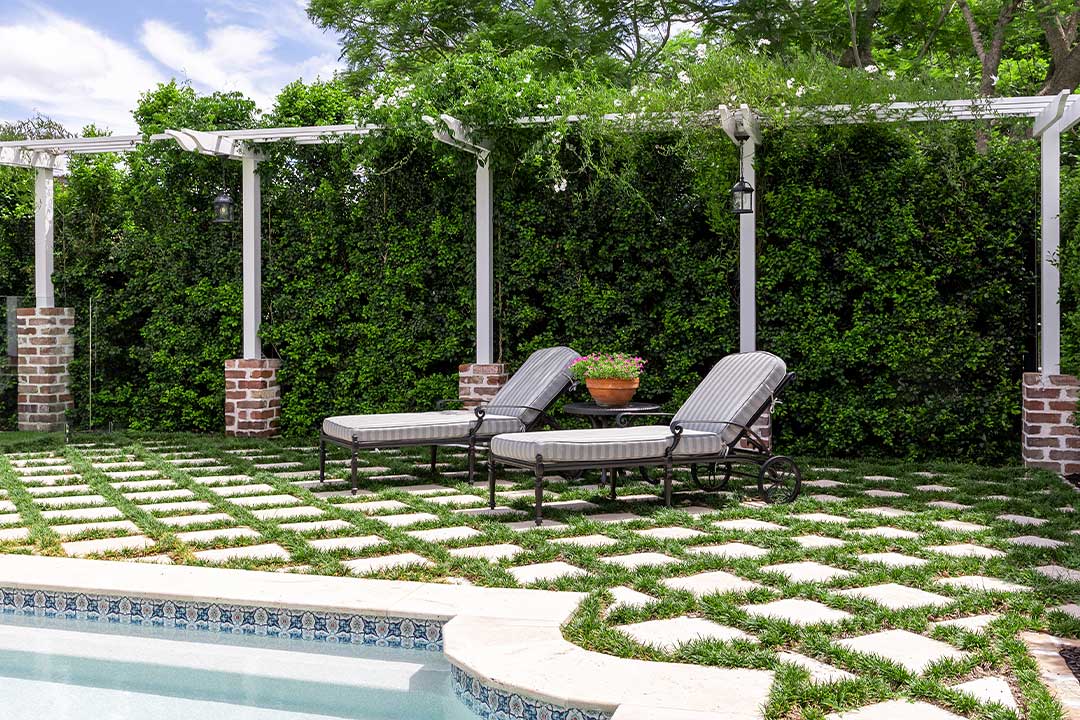 Poolside pergola and lounging area on Walnut Street, Brisbane.